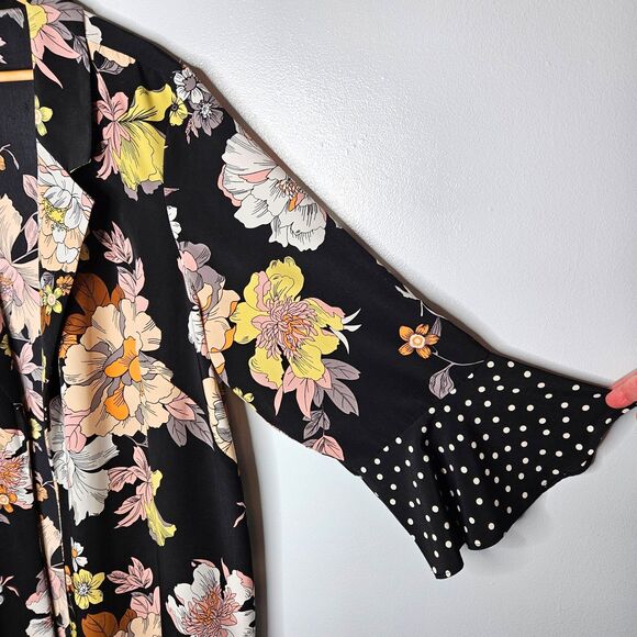ROZ & ALI Floral Kimono Womans 3X Ruffled Polka Dot Sleeves Open Front NO BELT - Picture 3 of 9